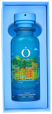 ŌSMA Portofino perfume in a printed teal bottle, boxed.